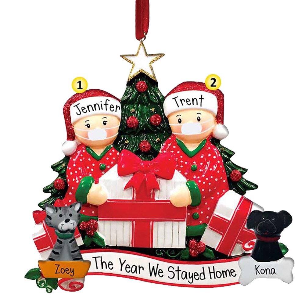 Mascarilla de Navidad para decoración de muñecas, máscara de Navidad para decoración colgante de muñecas, colgante para árbol de Navidad familiar, muñeco para el hogar: family of 2 people