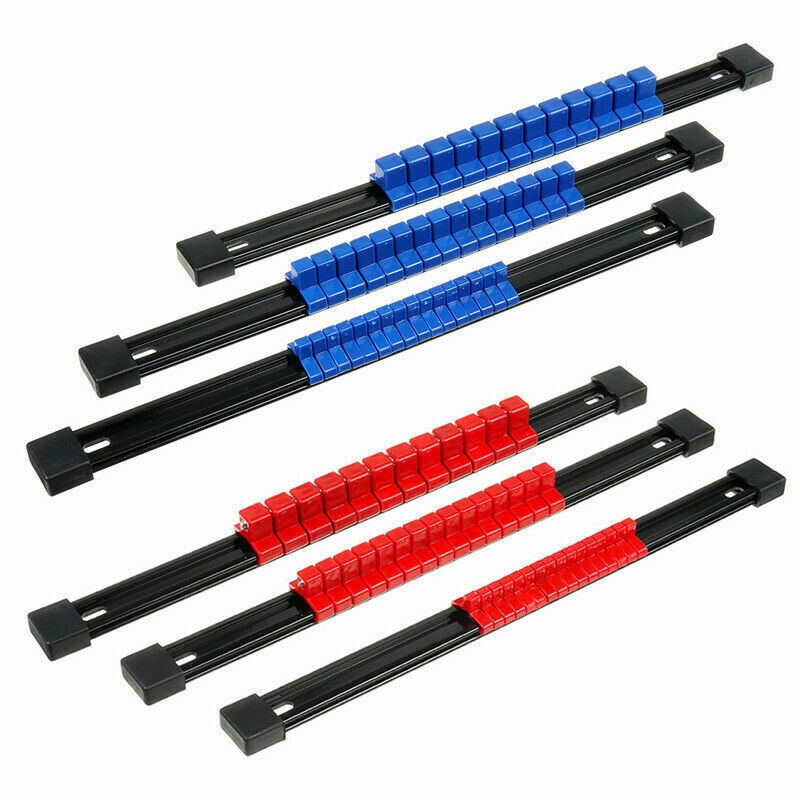 6Pcs ABS Socket Wrenches Holder Adjustable Finisher 1/4 3/8 1/2 Storage Mountable Sliding Stand Sleeve Holder Rail Rack Tool