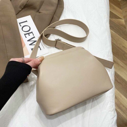 Solid Color Shell Bag Spring High PU Leather Women's Handbag Travel Shoulder Messenger Bag: Khaki