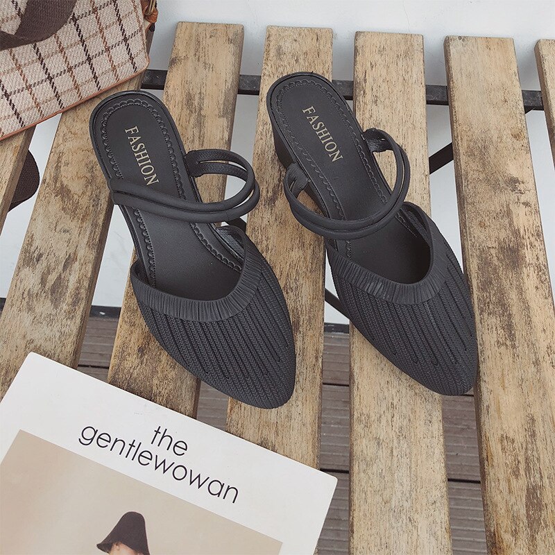 Modne damskie sandały 2021 muły kapcie na buty na plażę blisko palec u nogi kobiety obcasy Strappy kliny buty dla kobiet plastikowe sandały: czarny / 36