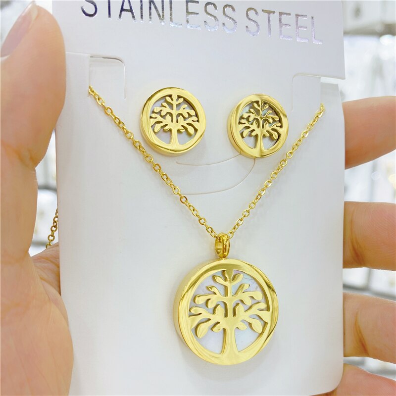 Roestvrijstalen ketting voor dames, heren, hartvormige boomhanger, choker, roségouden ketting, verlovingssieraden: Default Title