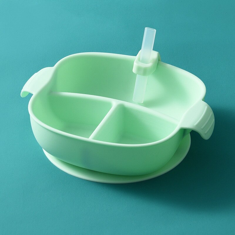 Baby Dinner Plate Integrated Children's Dinner Plate Grid Plate Infant Silicone Supplementary Food Plate Desktop Plate: Green