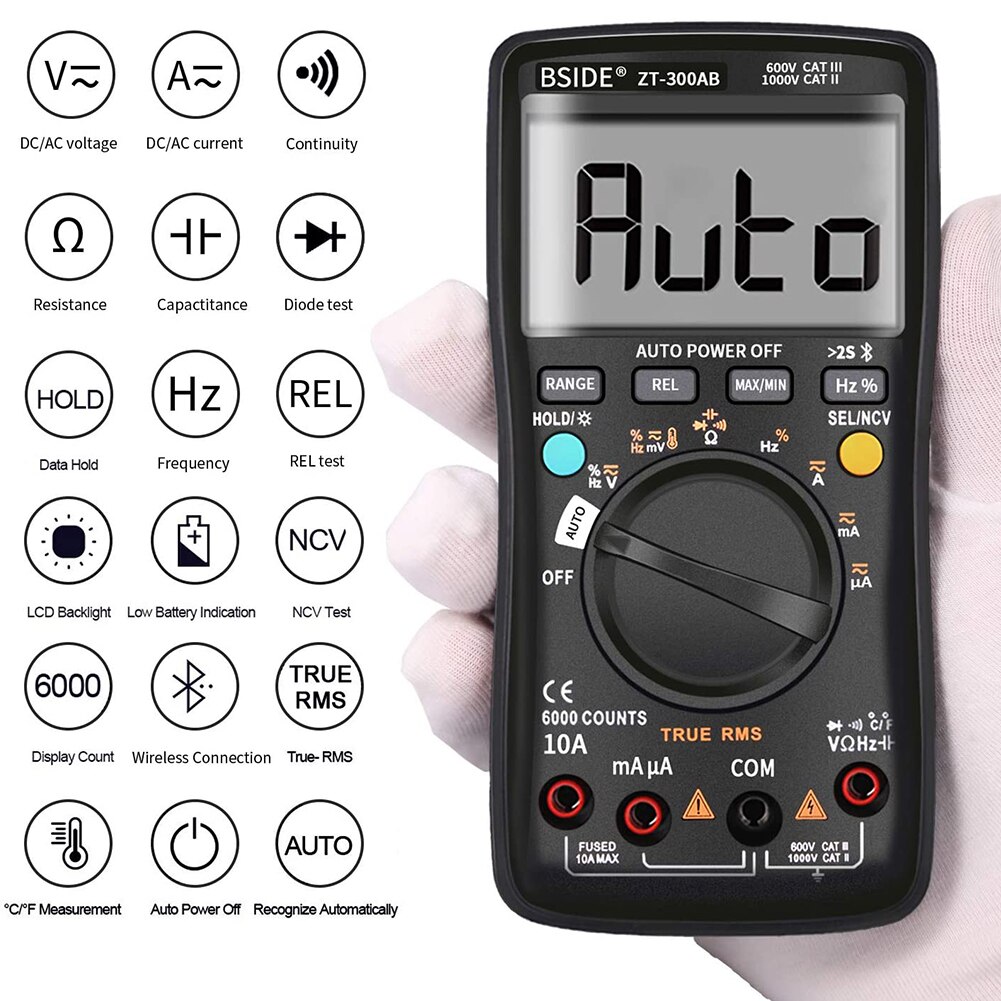 Multímetro de alta precisión, multímetro Digital inalámbrico, ABS, Bluetooth, resistencia Digital, probador de temperatura de capacitancia