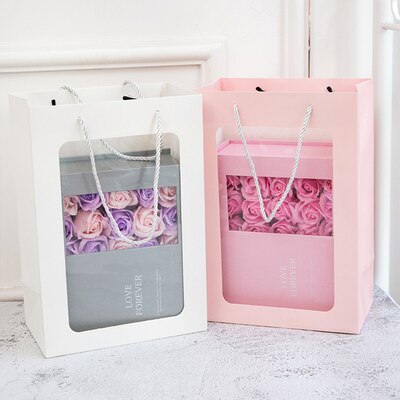 10 st synlig papperspåse med genomskinligt fönster för leksaksdukstillbehör förpackning i påsar