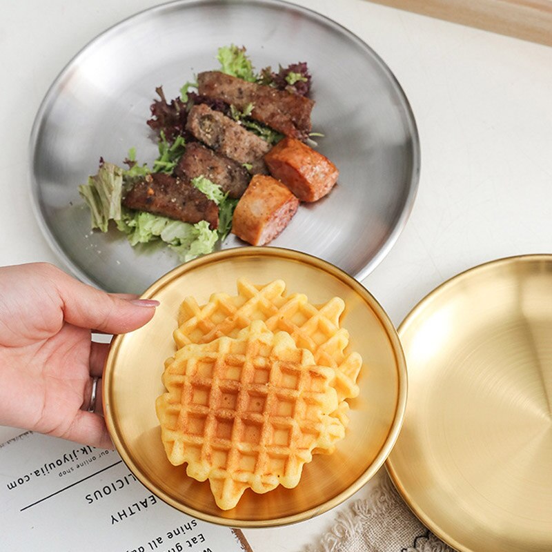 Kitchen Stainless Steel Dinner Plate Gold Dining Plate European Style Dinner Plate Cake Tray Western Steak Restaurant Plates