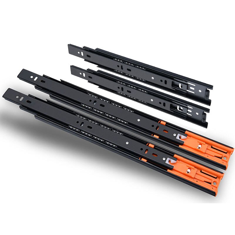 Glissières de tiroir à tampon en métal 10-22 pouces, largeur de voie 45mm, Rail silencieux à trois sections, raccords de quincaillerie pour meubles