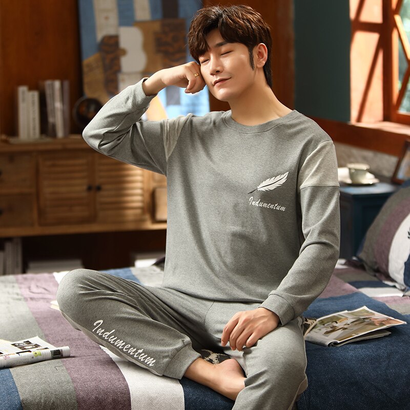 Ensemble pyjama M-XXXL coton pur pour homme, doux et confortable, manches longues, pantalon, grandes tailles, printemps, automne, hiver