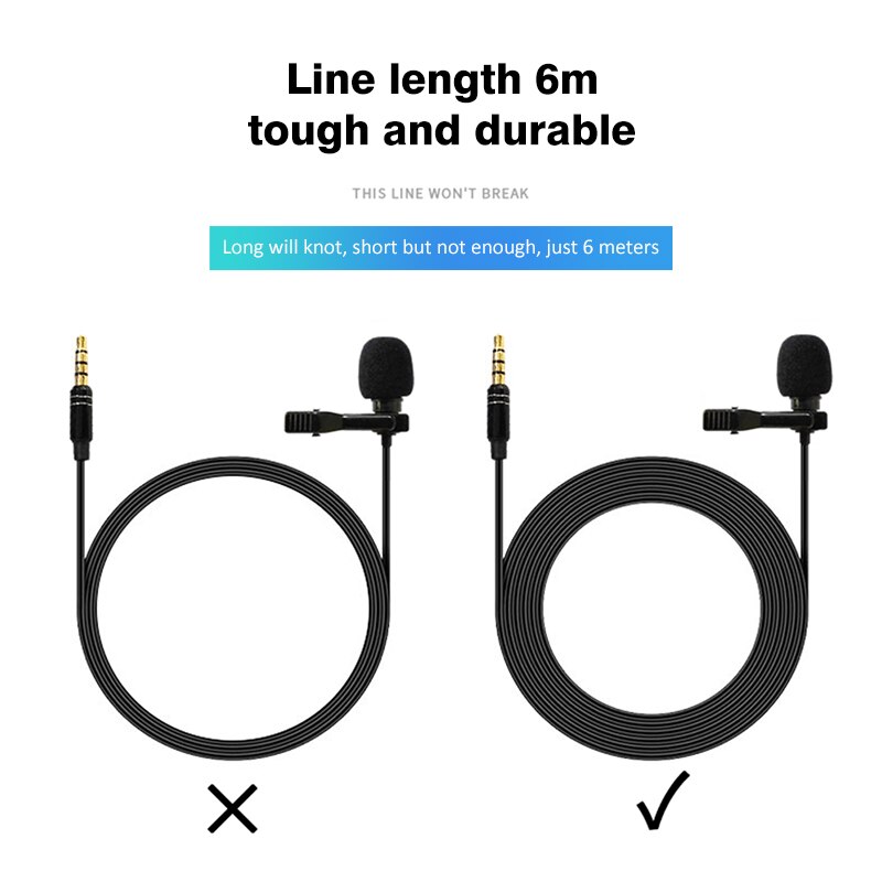 3.5mm Lavalier Condenser Microphone Mini Portable Video Audio Recording Studio Mic for Computer Laptop Phone Camera