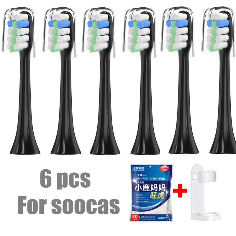6 stk udskiftning af tandbørstehoveder til xiaomi soocas  x3/x3u mijia  t300 til oclean x / zi / en elektrisk tandbørstehoveder: -en