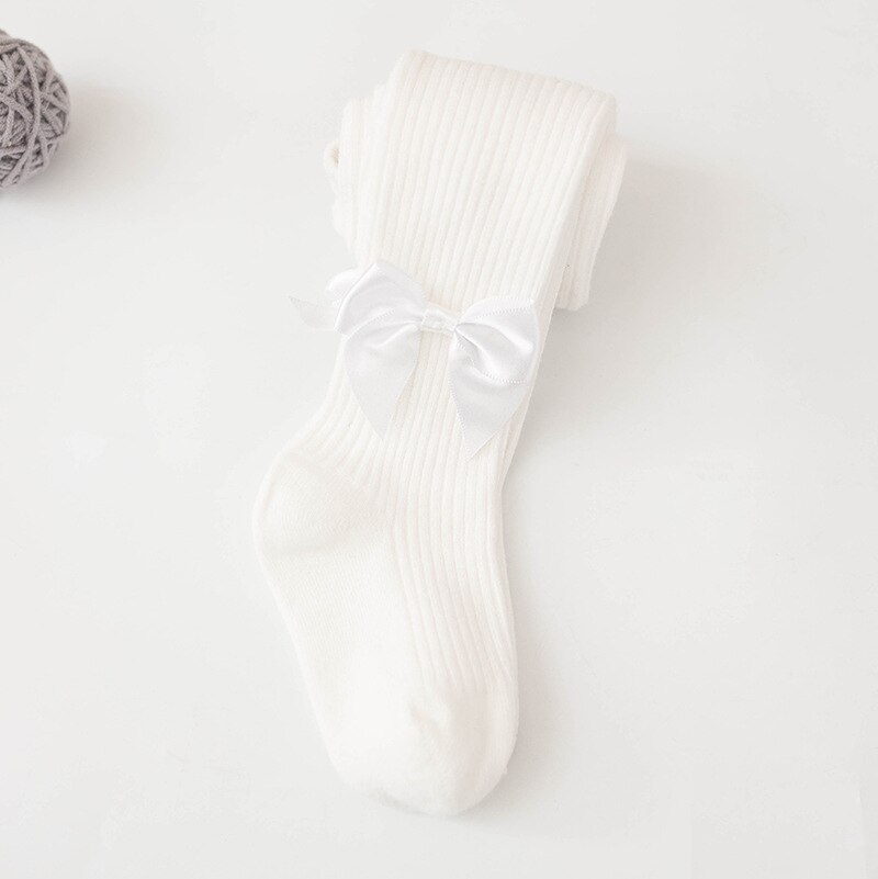 0-4 Jaar Oude Winter Warm Boog Leggings Baby Katoen Boog-Knoop Panty Elastische Kinderen Meisjes Geribbelde Kousen meisjes Voor Leggings: WHITE / S 0-1Years