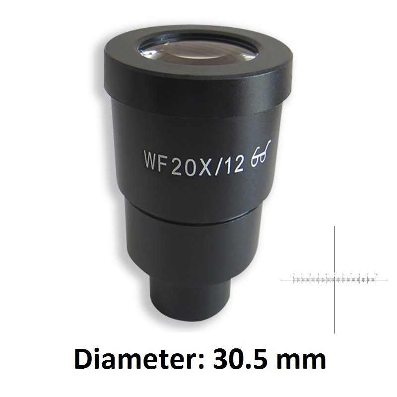 WF20X Eyepiece Ocular Lens for Stereo Microscope High Eye-point Field of View 10mm or 12mm with or without Reticle Scale: WF20-12 30.5mm Scale