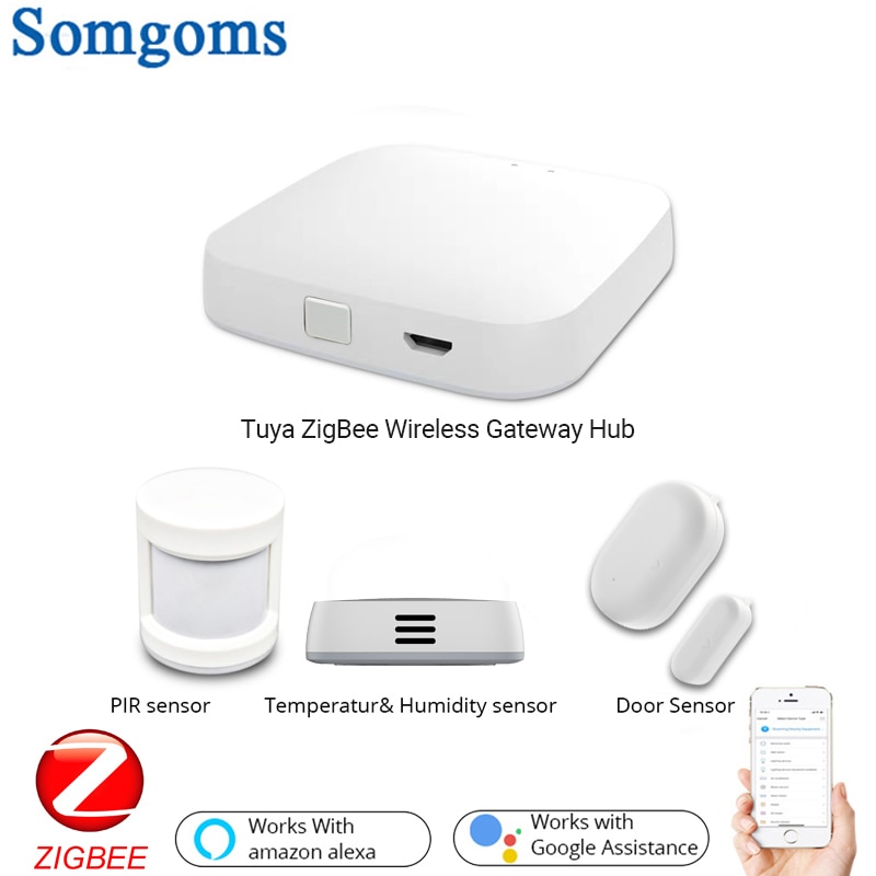 Tuya Zigbee Smart Wireless Gateway Hub Home Automation Scene Security Alarm Kit PIR Door&Window Temperature&Humidity Sensor