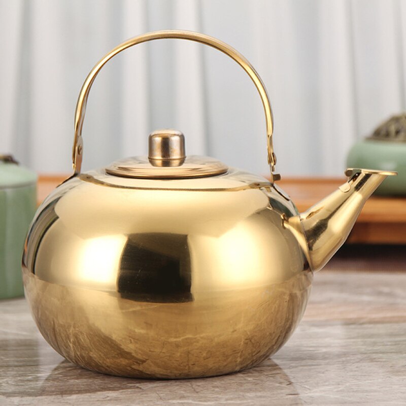 Théière filtre inox bouteille d'eau froide pas de son magnétique théière Camping bouilloires bouilloire à vin service à thé outils de cuisine: Gold 16cm