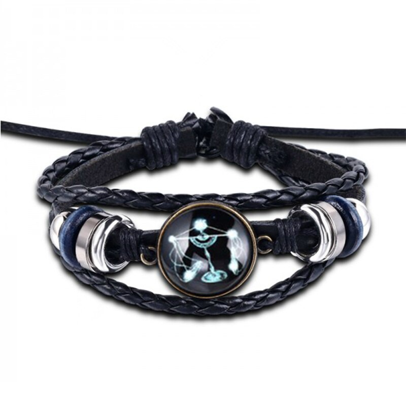 12 Constellation Bracelet Luminous Leather Bracelets Charms Zodiac Sign Bracelets Leo Virgo Libra Gemini for Man Woman Jewelry: Libra-Tian cheng