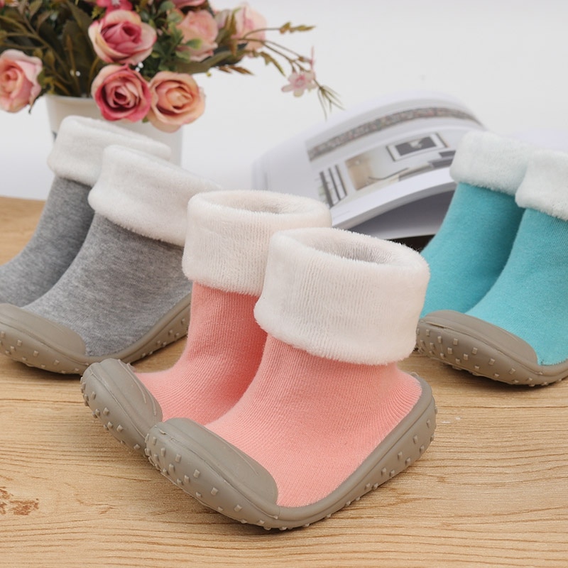 winter baby socks Baby Socks With Rubber Soles Toddler Indoor steps Anti-slip Leather kids Floor Socks