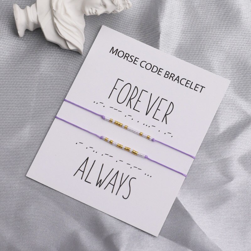 Forever Always Morse Code Couple Bracelet I Love You Morse Code Jewelry Morse Code Black Rope Matching Bracelet Couples Set: Purple
