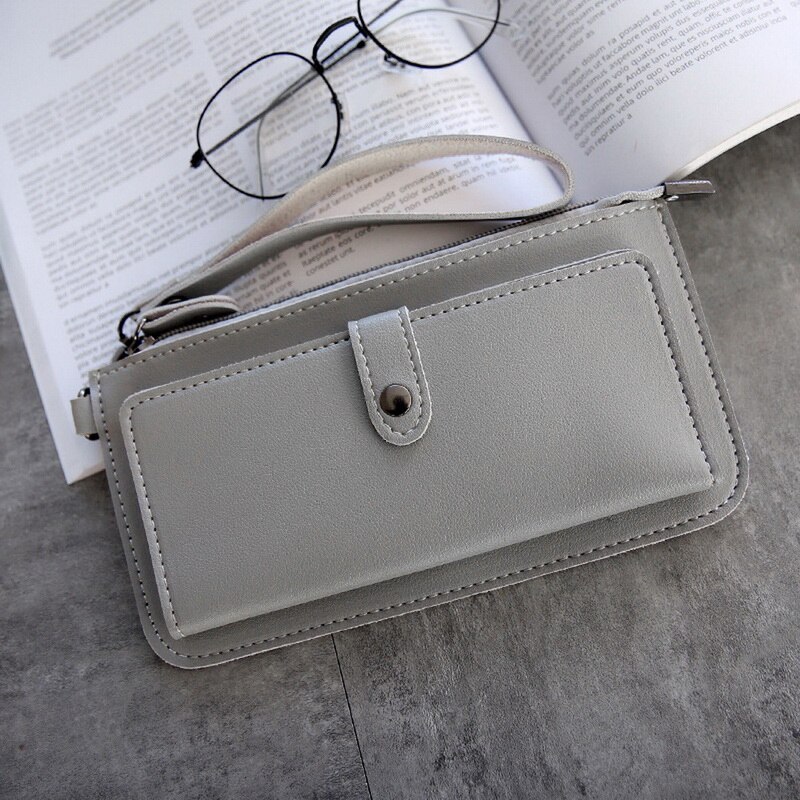 Cartera larga de cuero para mujer, monedero con de cartera, Clutch de para mujer, titular de la tarjeta femenina, Carteras estándar,: Light grey