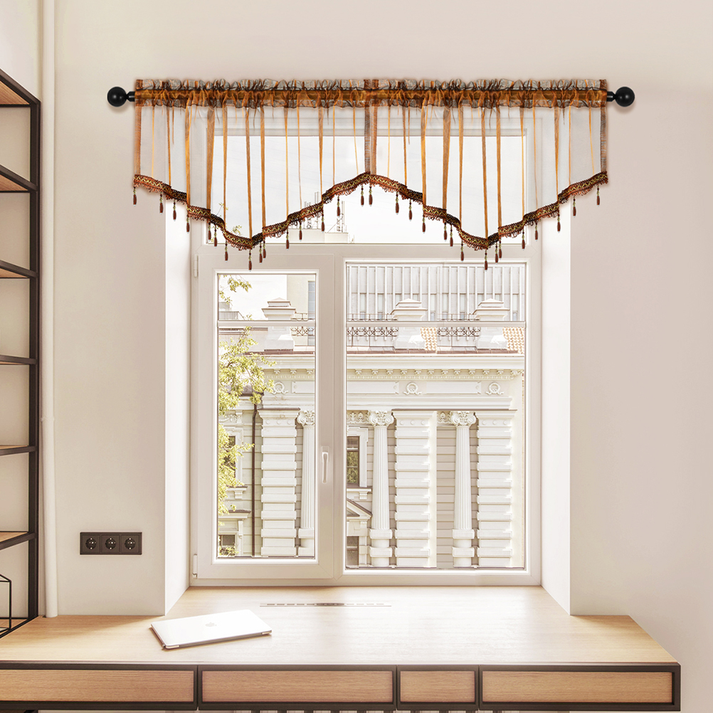 1Pc Pure Kleur Gordijn Valance Met Kralen, Staafzak, Modern Nieuw Valance Voor Woonkamer, Transparante Dunne Doorschijnende Valance