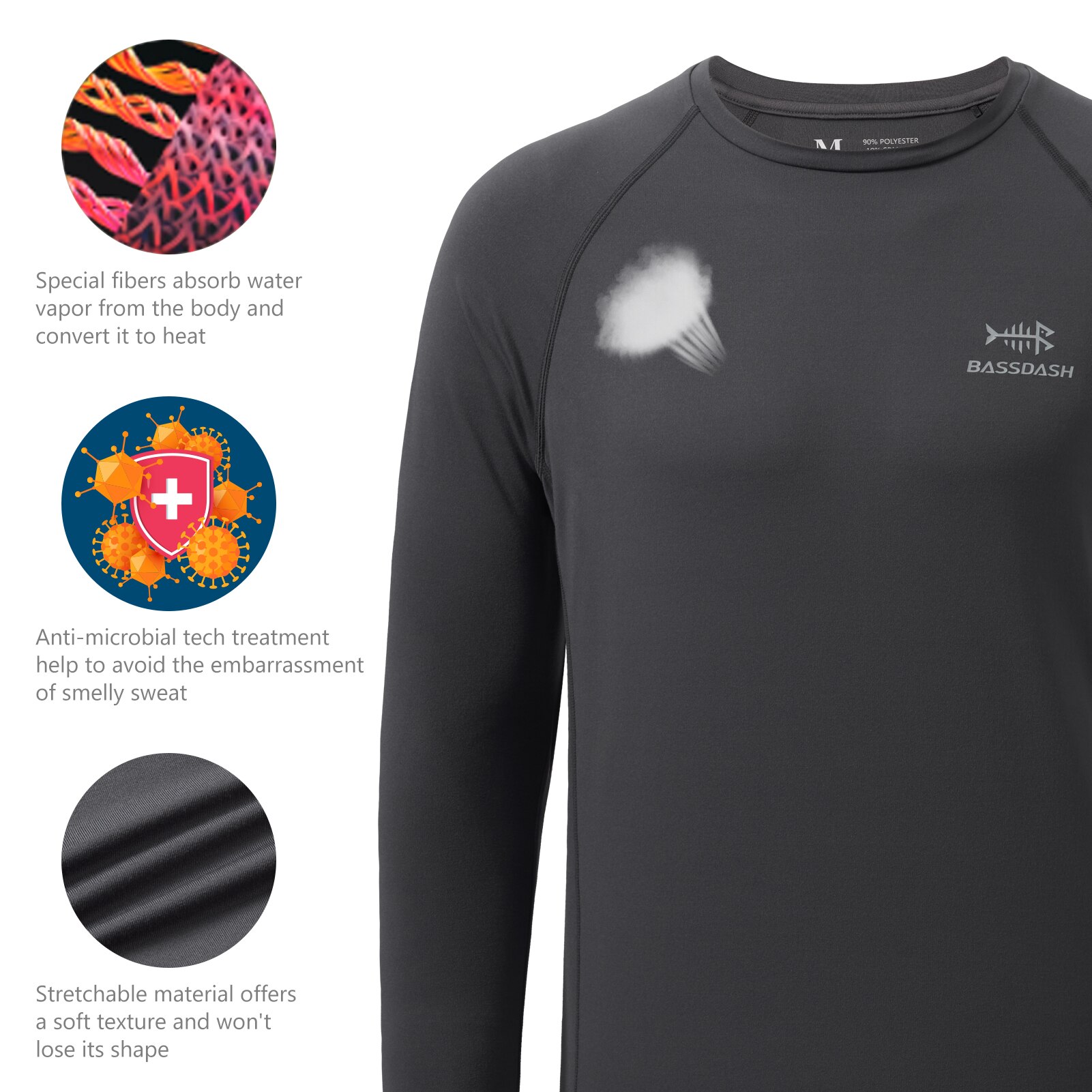 Bassdash Men&#39;s Lightweight Thermal Base Layer Shirt Antimicrobial Underwear Top Warm Ultra Soft Quick Dry FS19M