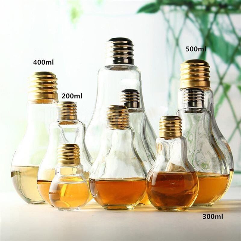 Bottle Tea Glass Light Bulb Water Drink Containers Transparent Clear Glass Cup Bottle for Bar Deco Cup