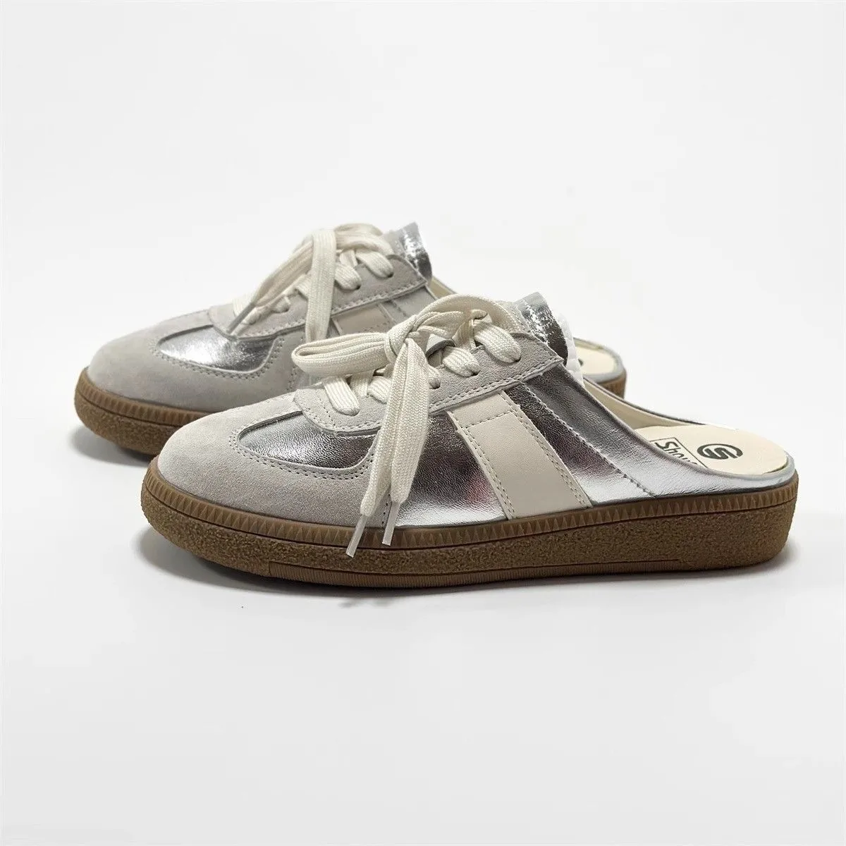 Vrouwen Canvas Muiltjes Schoenen Klassieke Loafers Vrouw Slipper Comfortabele Slip-On Klompen Rond Neus Wandelen Sneakers Lui Vrouwelijk Schoeisel: Zilver / 35