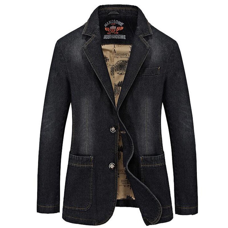 Denim blazer mænd jean blazer jakke slim fit jakkesæt til mænd casual blazer herre jakker: Sort / Xxl