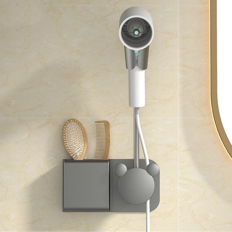 Hair Dryer Holder Bathroom Wall-mounted Hairdryer Storage Rack Free Hands Multifunction Adjustable Comb Hair Dryer Organizer