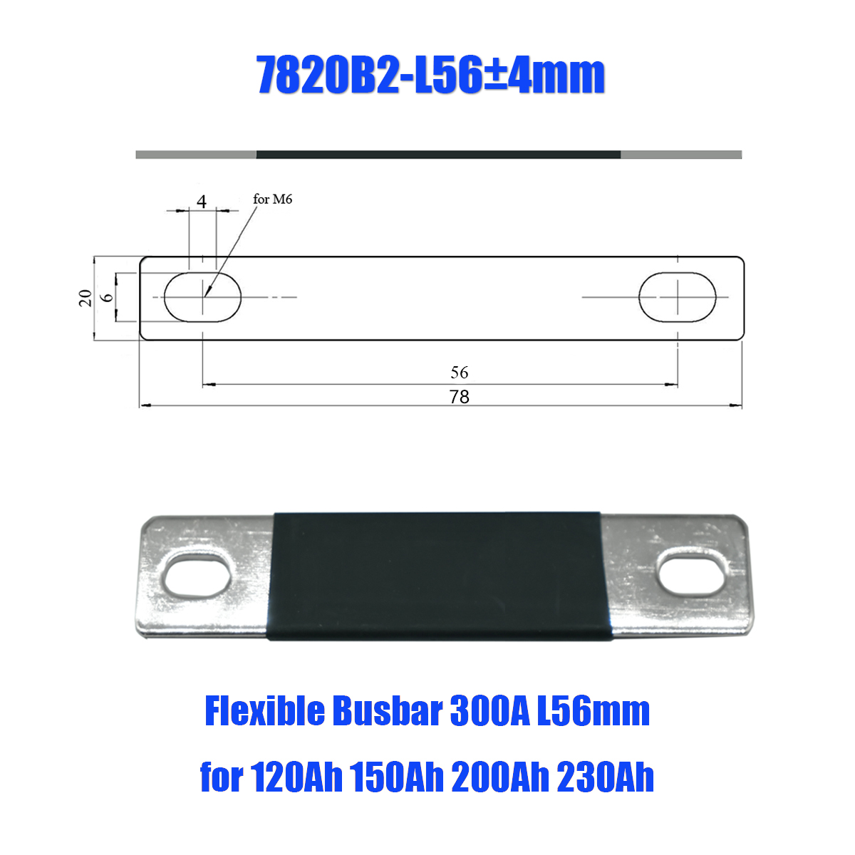 Lifepo4 Battery Flexible Busbar 72mm 300A Lithium Battery Straps Clips Stud Connecting Bars Pure Copper For LFP 230Ah 280AH 280K