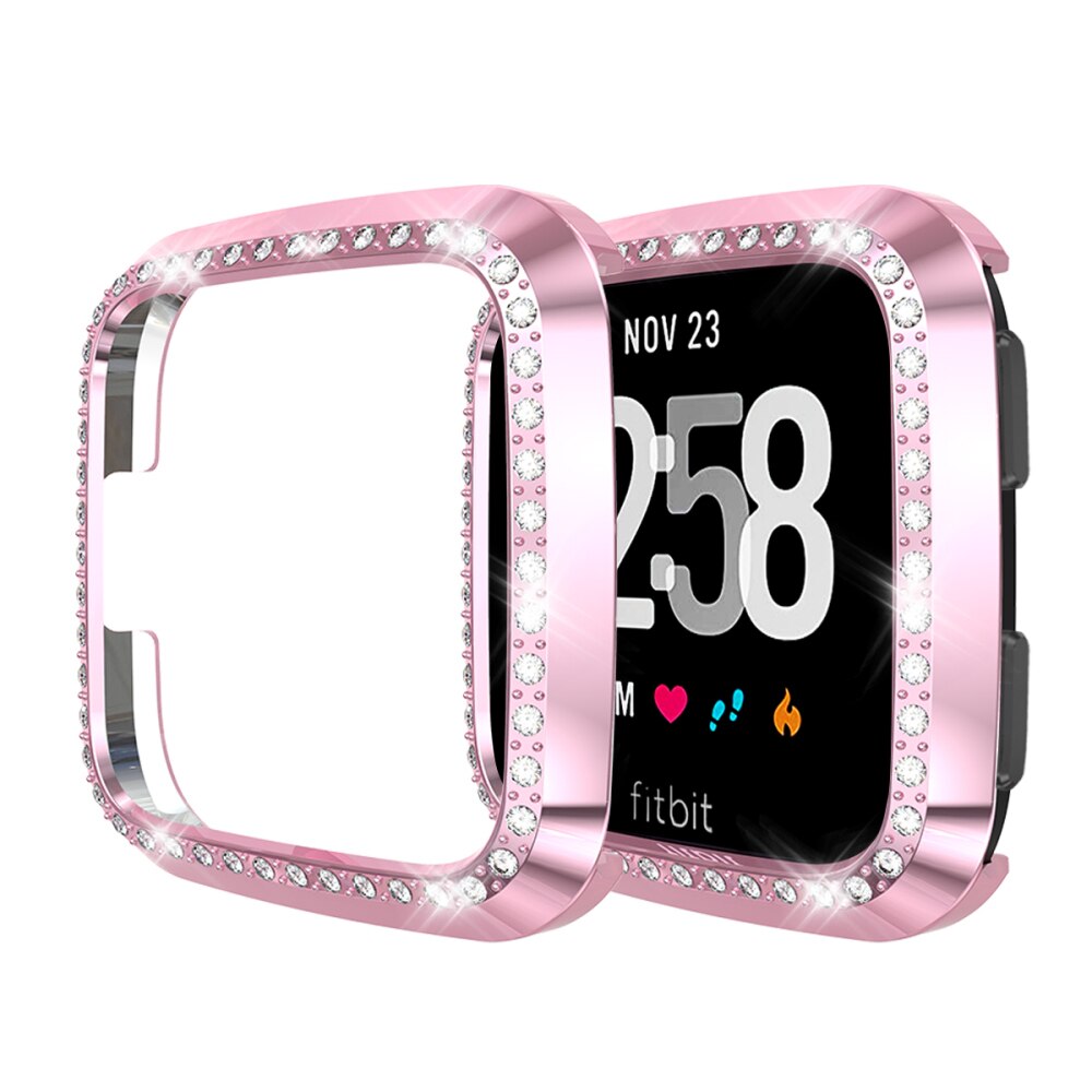 Diamond Watch Case Voor Fitbit Versa/Versa Lite Bumper Smart Horloge Band Accessoires PC Bescherming Shell Beschermhoes Frame: Roze