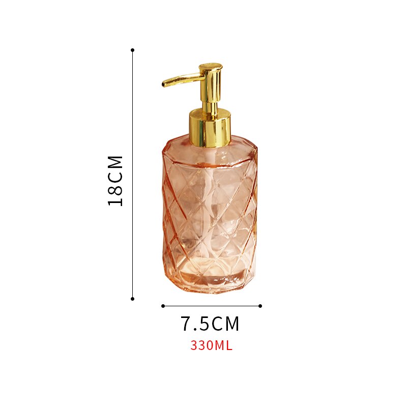 Nordic Stijl Licht Luxe Glazen Lotion Fles Handdesinfecterend Druk Fles Badkamer 330Ml Zeepdispenser Badkamer Accessoires Set: amber diamond