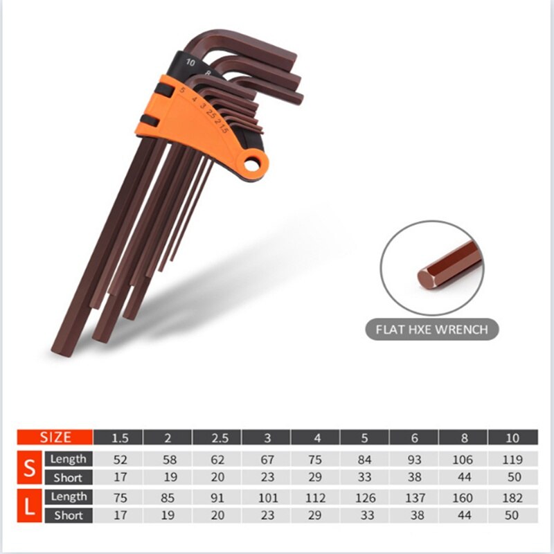 QUK Hex Wrench Set Screwdriver Universal Allen Key 1.5mm-10mm 9PCS Double-End L Type Hexagon Flat Ball Spanner Metric Hand Tools