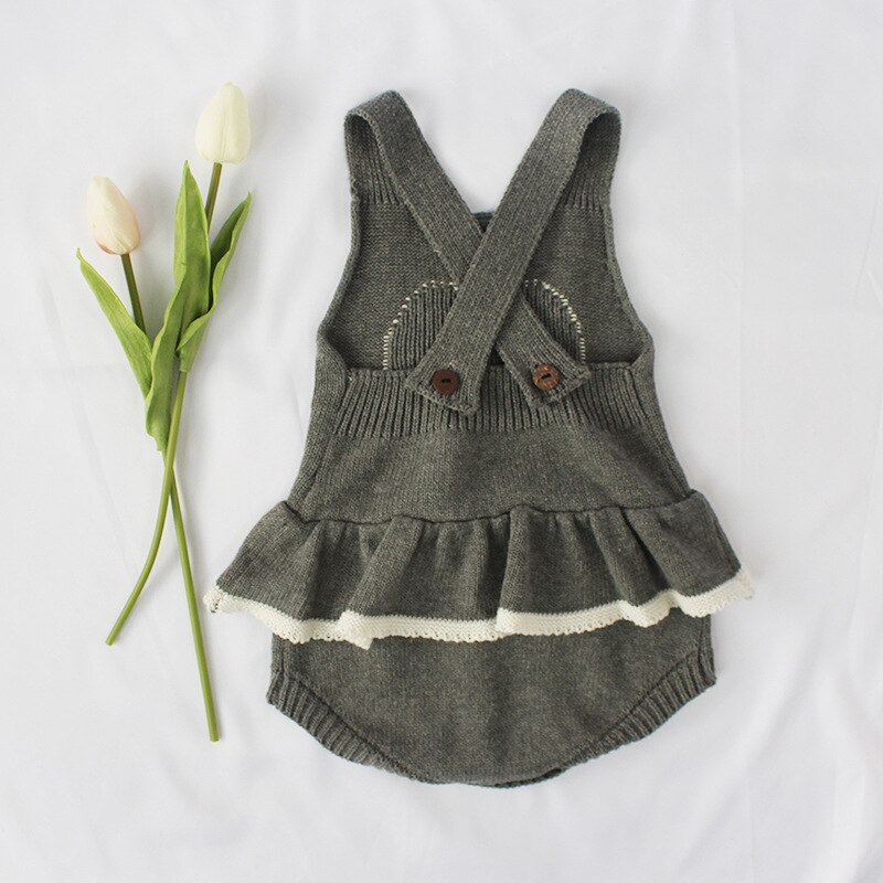 Focusnorm 0-24m herfst winter baby meisjes jongens gebreide romper mouwloos hartjesprint ruches jumpsuits 2 kleuren