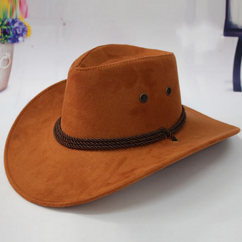 Valink western cowboy hat mænd ridehætte tilbehør bred brimmed crushable crimping man casquette homme: Brun
