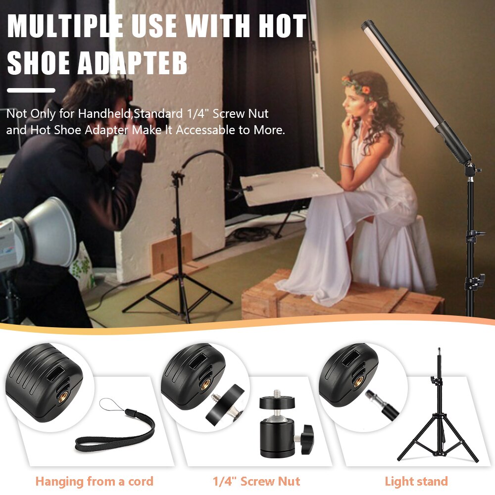Fill Light Stick LED Lighting Wand Photography Fill Lamp 3000-6500K Rechargeable Speedlight with Tripod Stand Remote Video Light