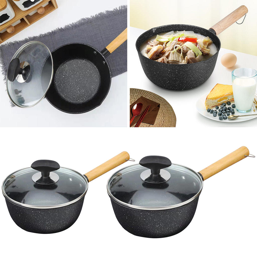 Non-stick Iron Cooking Pot Toughened Glass Lid Porridge Wood Handle Thickened Bottom Kitchen Accessories Cooking Tools