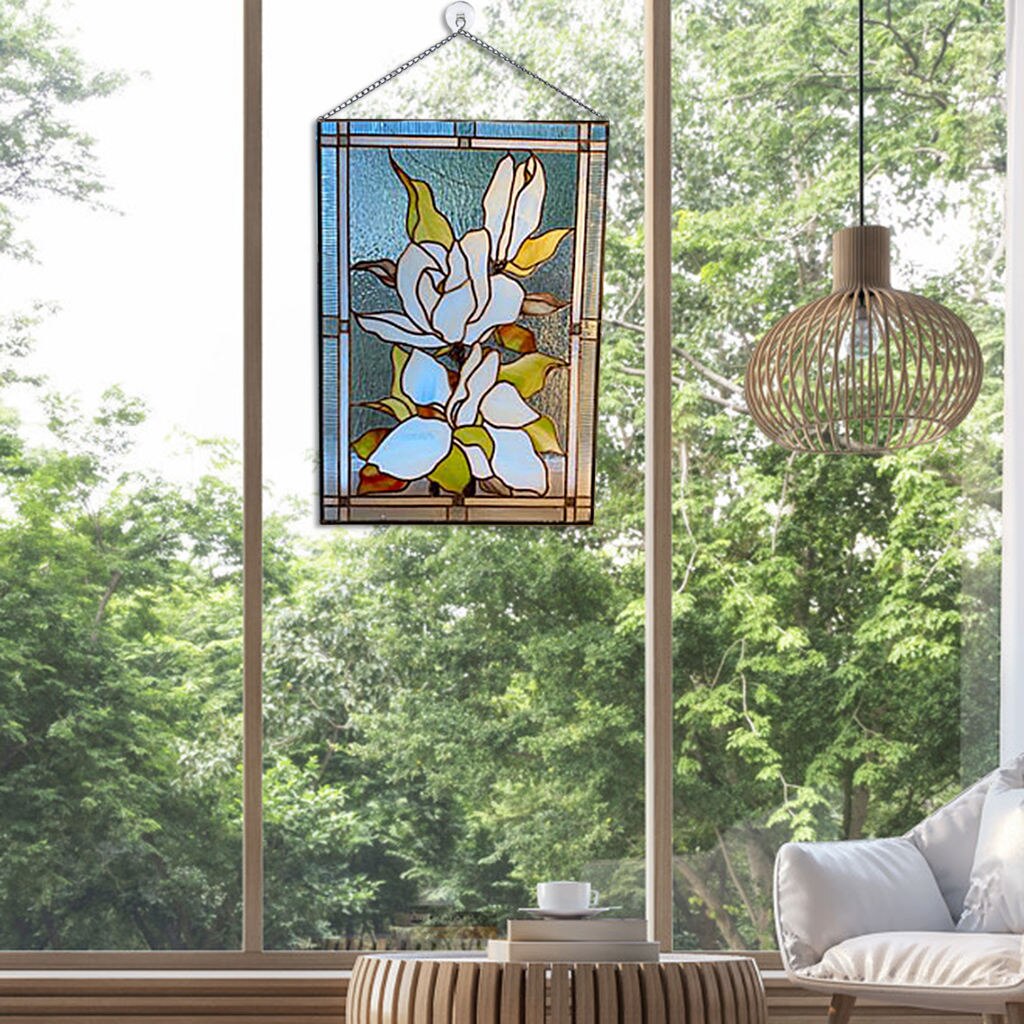 Stained Glass Window ings, Stained Glass Window Panel, Gorgeous Flowers with Chain - Art Style: Magnolia