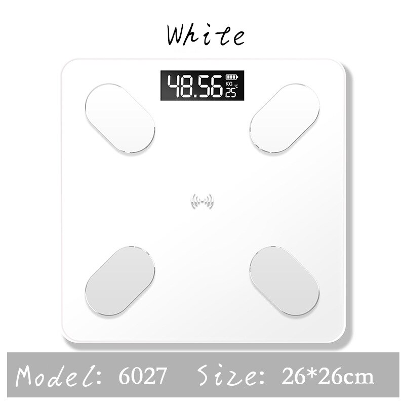 Bluetooth Electronic Body Fat Scale Smart Digital Bathroom Weight Scales Balance Body Solar Charging Toughened Glass LCD Display: White