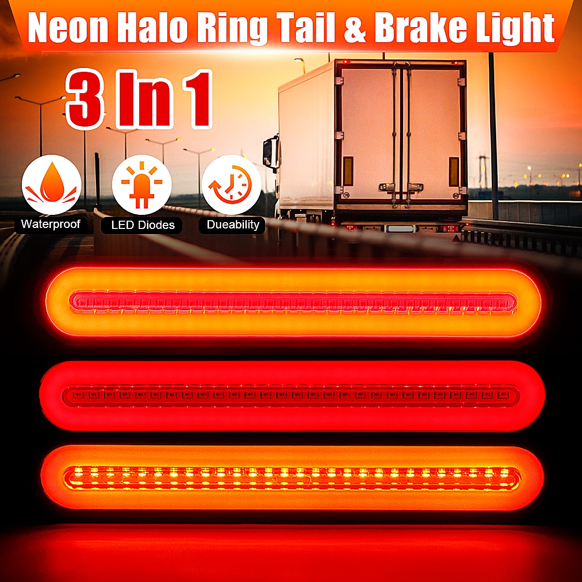 Vattentät ledd trailer lastbil bromsljus 3 in 1 neon halo ring svans broms sluta flöda blinkers lampa lampa blinkar 12v-24v