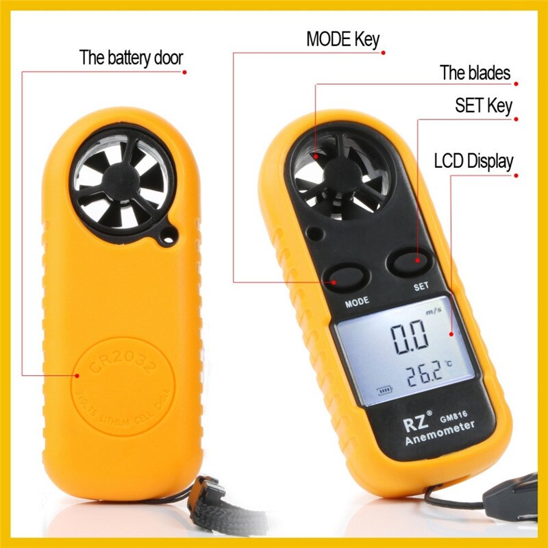 Ttlife bärbar vindmätare anemometer termometer vindhastighetsmätare vindmätare 30m/ s lcd digitala handhållna mätverktyg