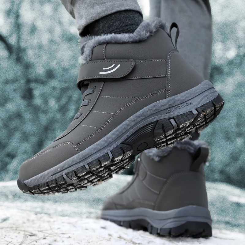 Outdoor Hiking Boots for Women Platform Snow Shoes Boots Plush Keep Warm Men Boots Winter Ankle Boots Comfortable Walking Shoes: GRAY / 41