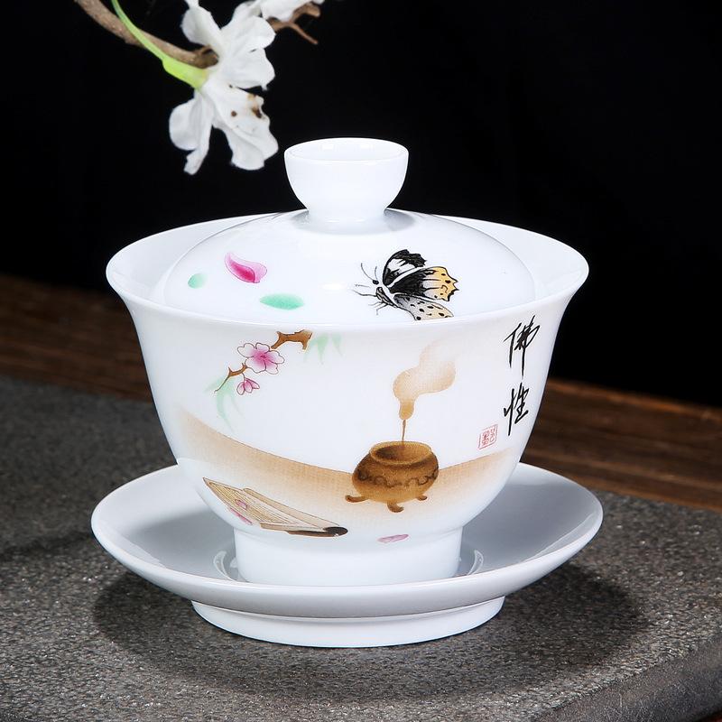 Chinese Tradition Gai Wan Tea Set Bone China Tea Sets Gaiwan Tea Porcelain Pot Set For Travel Ceramic Beautiful And Easy Kettle: 12