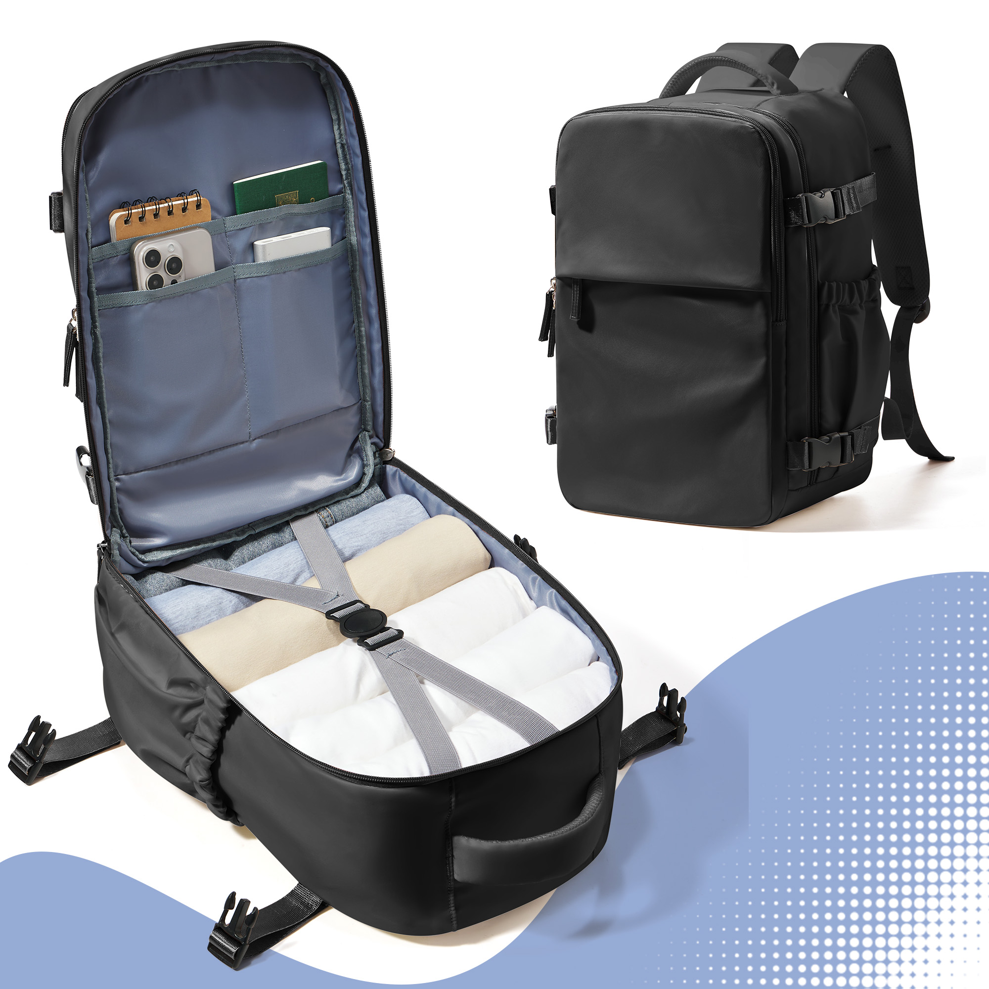 Travel Backpack for Women Men Business Backpack, Laptop Bag College School Backpack Waterproof Cabin Backpack Wizzair 40x30x20: black