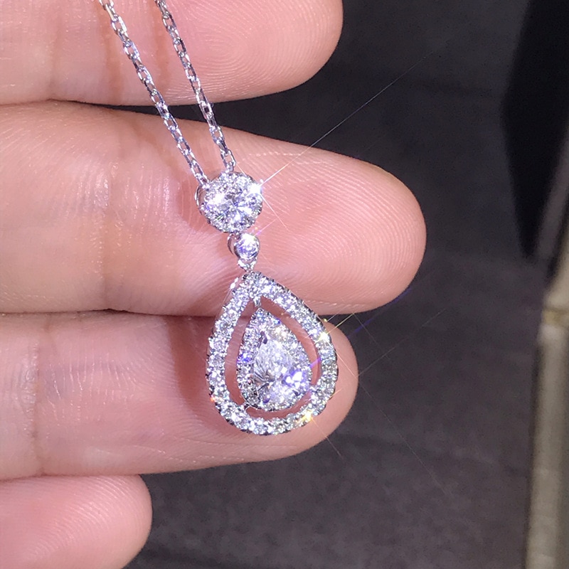 Solid 925 Silver Color Necklace Real Diamond Pendant for Women Wedding Bizuteria Topaz Gemstone Jewelry Pendant S925 Necklaces