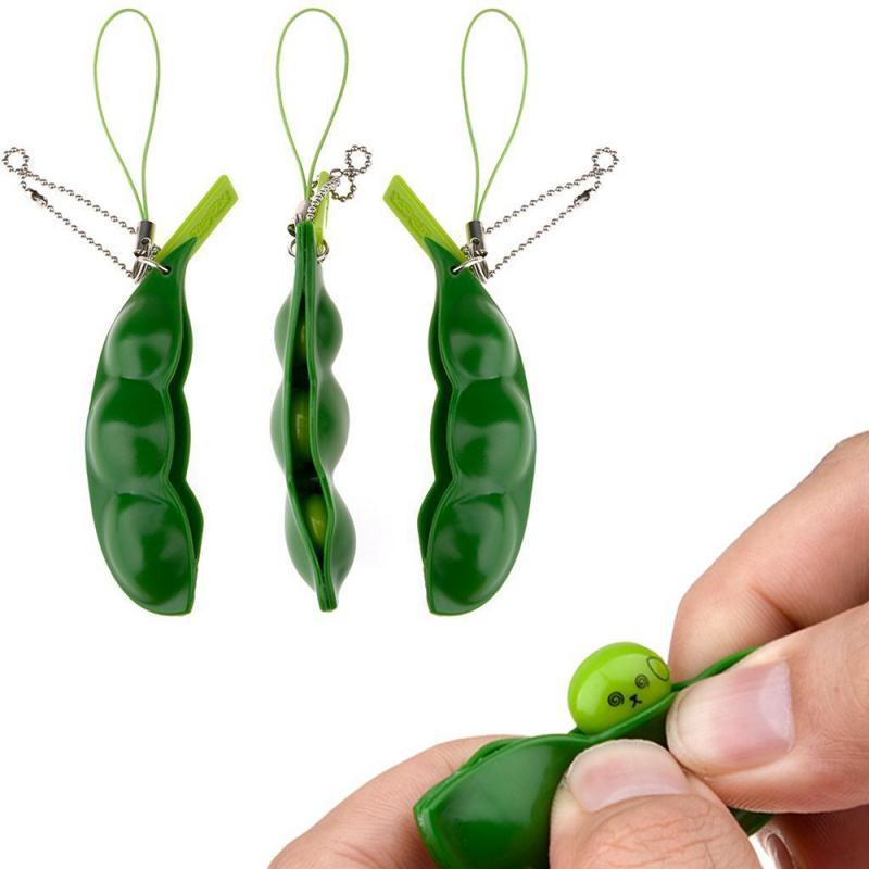 1Pcs Infinite Squeeze Edamame Bean Pea Keychain Stress Relieve Decompression Toys Cute Edamame Toys For Boys Girls