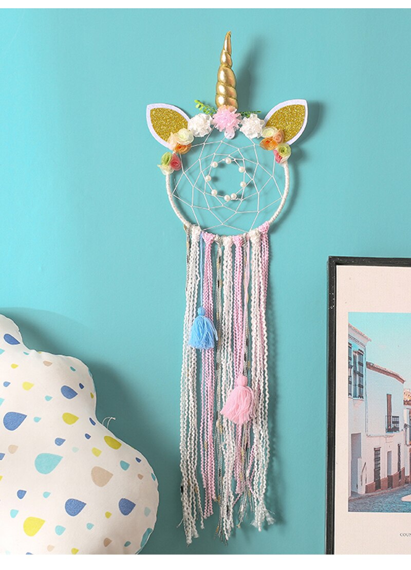 Dessin animé licorne rose attrapeurs de rêve à la main vent carillon jeune fille coeur chambre pendentif étudiant amoureux: Or