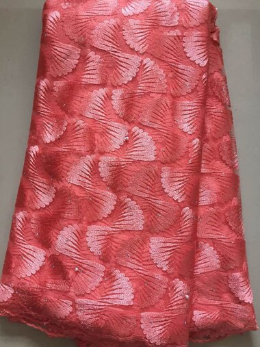 Pink peach nigerian lace fabric lace Net Lace french lace fabric african lace With Stones YLL3321
