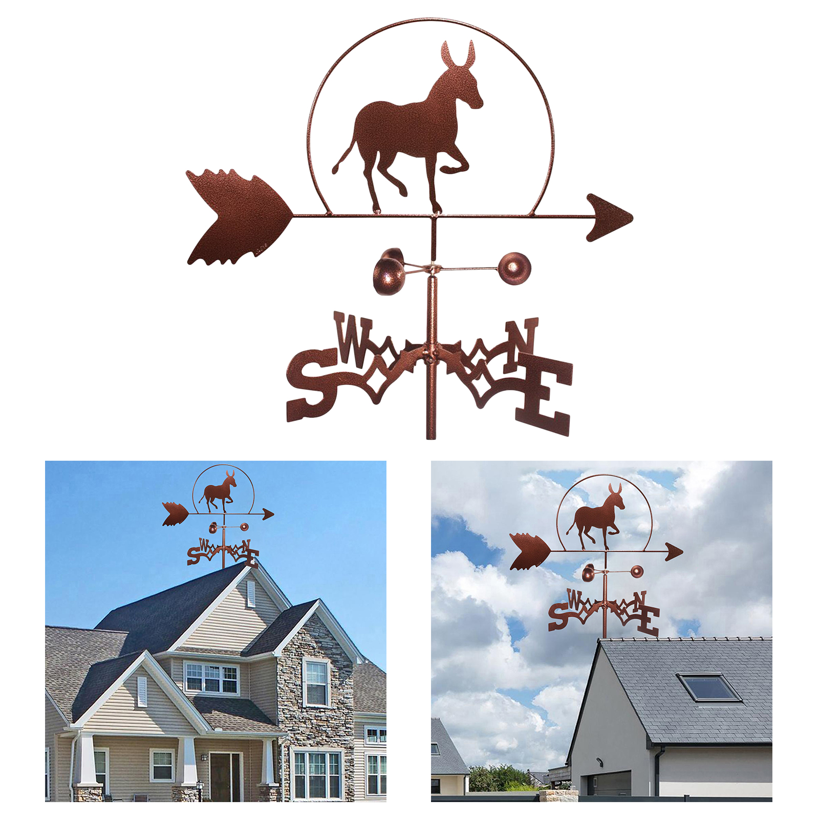 Iron Animal Weather Vane Farm Retro Scene Garden Stake Weather Vane Measuring Tool Garden Yard Roof Mount Decor