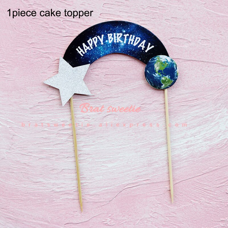 Outer Space Cupcake Toppers Rocket Spaceship Boy Theme Birthday Party Supplies Cake Decorative Outer Space Party Decorations: space hbd topper