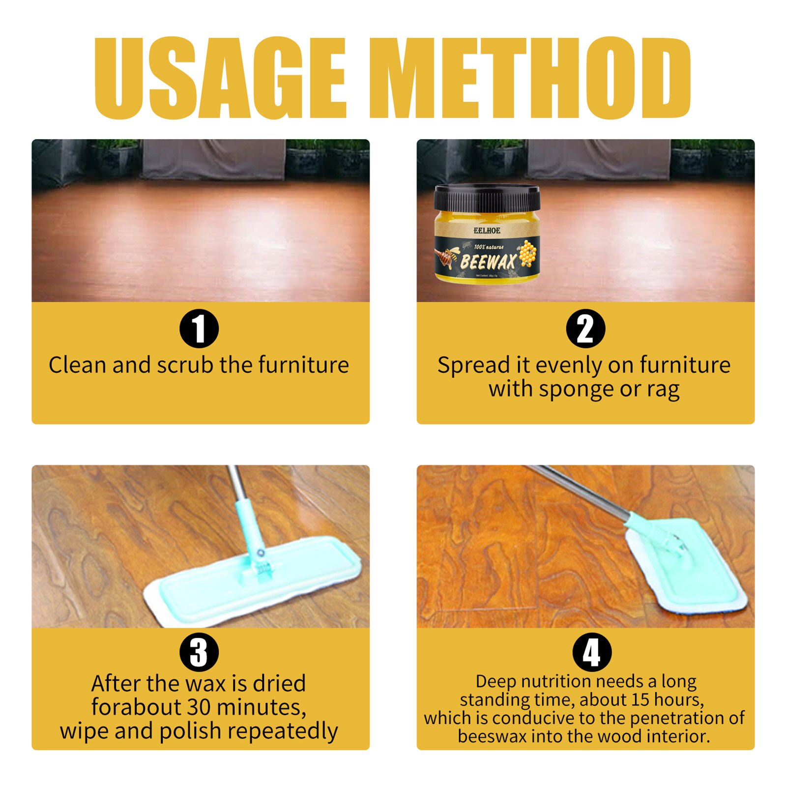 Cera de abeja para el cuidado de la madera, cera de abejas resistente al agua, cera para muebles