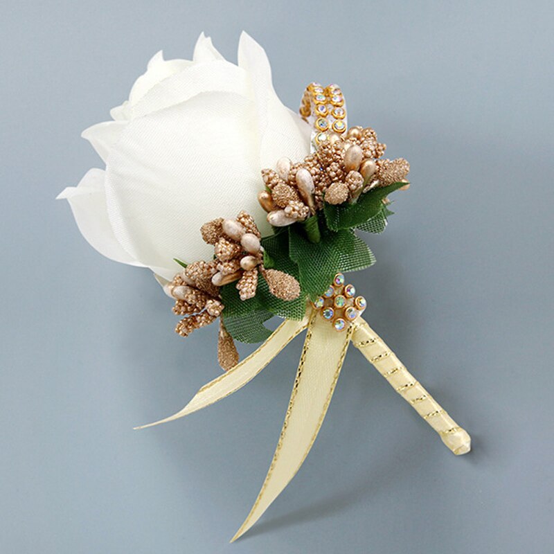 Corsage de mariage fait main avec des fleurs artificielles en soie, avec une broche pour homme, 1 pièce